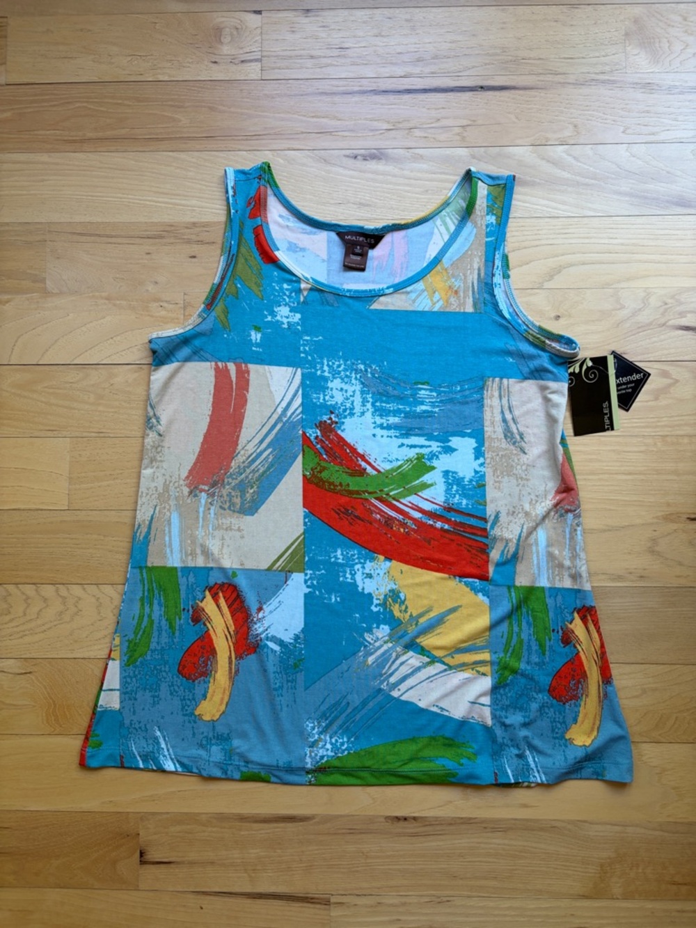 Multiples Bright Teal Abstract Brushstroke Tank